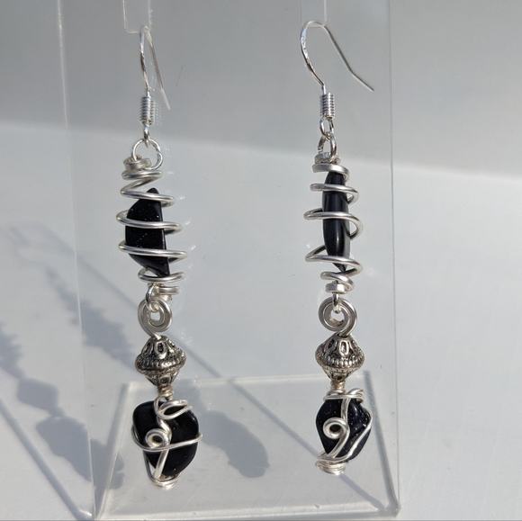 ๐SOLD๐Goldstone Crystals Silver Earrings Long Positive Attitude Ambition - Picture 12 of 12